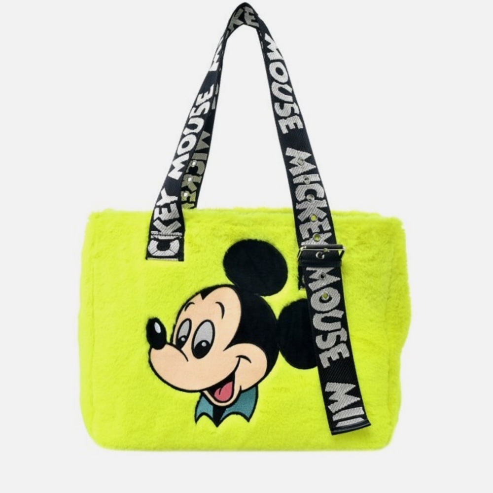Mickey Mouse Tote Bag Fake Fur Neon Yellow Retro Disney Japan New